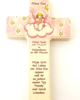 Taufkreuz Engel auf Wolke rosa