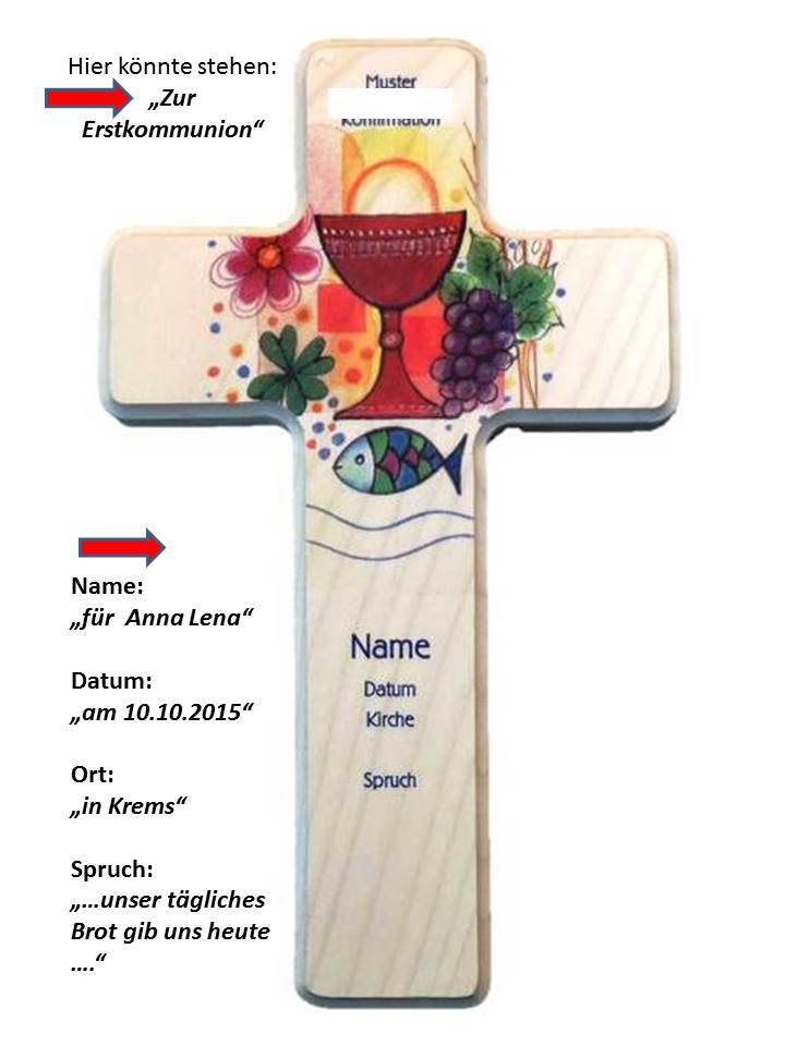 Kreuz zur Erstkommunion Personifiziert Motiv Kelch 1 Mariazeller