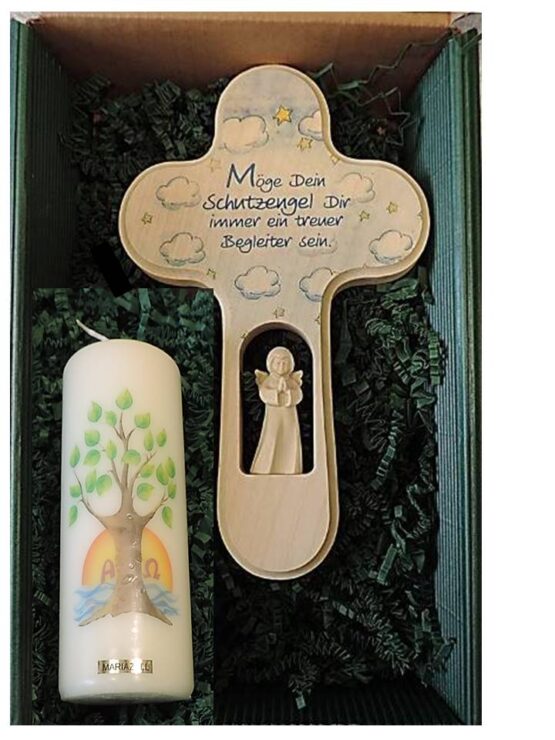 Schutzengelkreuz mit Kerze im Set